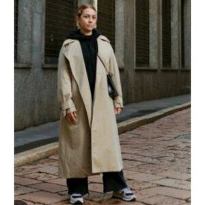 Uniqlo Womens Classic Trench Coat Minimalist Casual Refined Tan Size XS